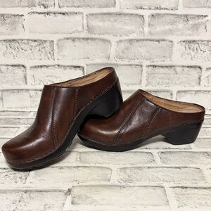 Dansko Dark Brown Leather Mules, Size 39